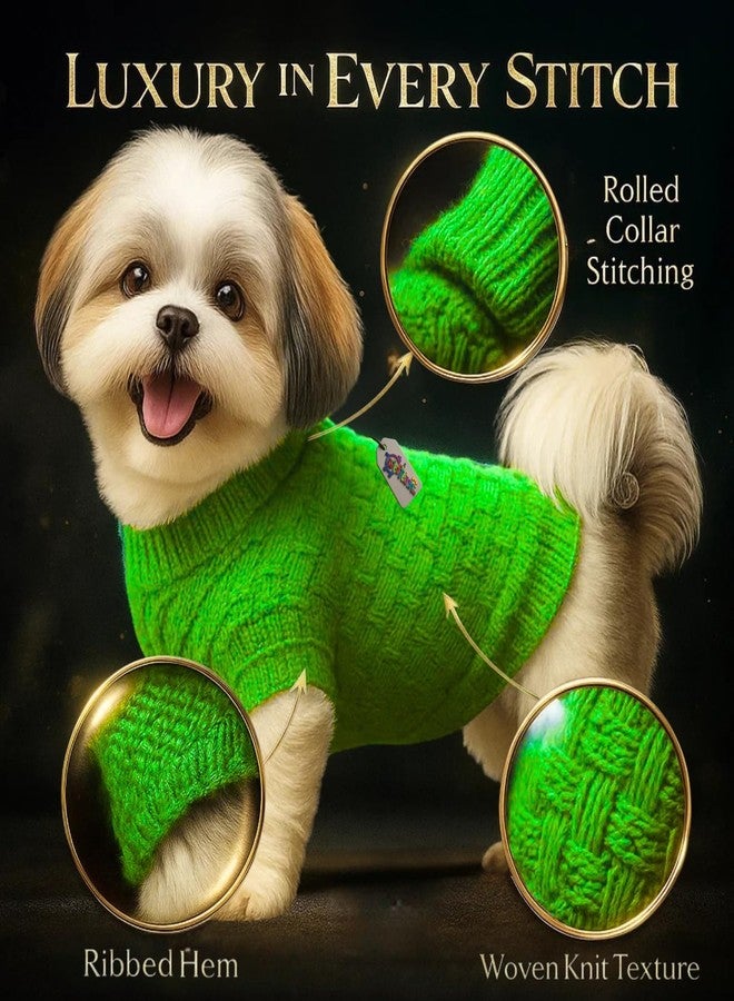 ويستيرن إرا كنزة صوفية محبوكة يدويًا للكلاب من سلالة شيه تزو، مستوحاة من العصر الغربي | طقم ملابس دافئ وناعم للكلاب في الطقس البارد | كنزة مريحة برقبة عالية قابلة للتمدد | ملابس مريحة للحيوانات الأليفة في الشتاء | أنيقة | أخضر فاتح - Image 5